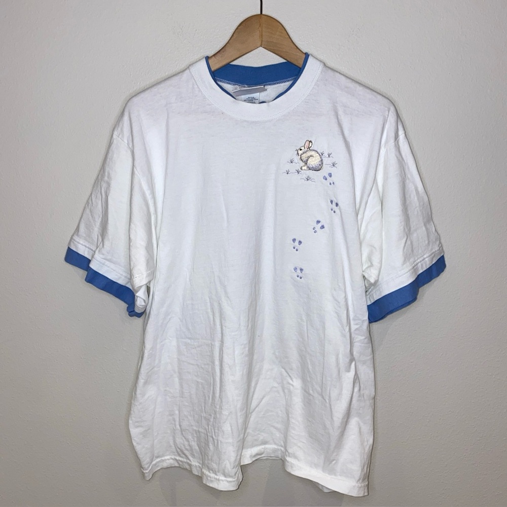 Vintage Morning Sun Embroidered Bunny Short Sleeve Grandma T‎ Shirt Size XL Paws
